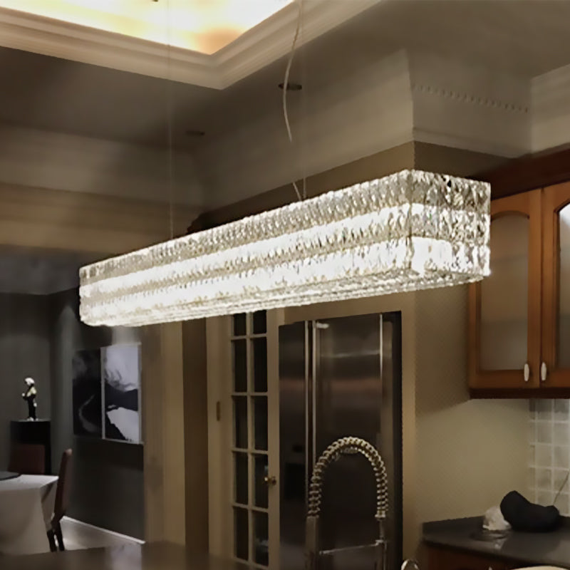 Linear K9 Crystal Pendant Chandelier Minimalist 10 Lights Kitchen Island Light Fixture in Gold Gold Clearhalo 'Ceiling Lights' 'Island Lights' Lighting' 280362