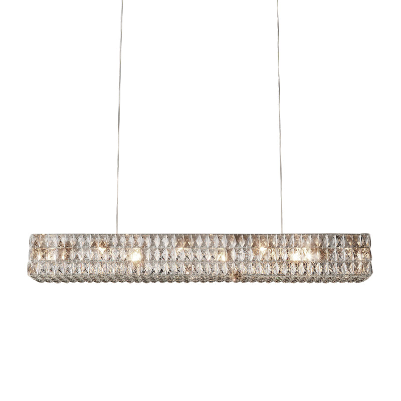 Linear K9 Crystal Pendant Chandelier Minimalist 10 Lights Kitchen Island Light Fixture in Gold Clearhalo 'Ceiling Lights' 'Island Lights' Lighting' 280364