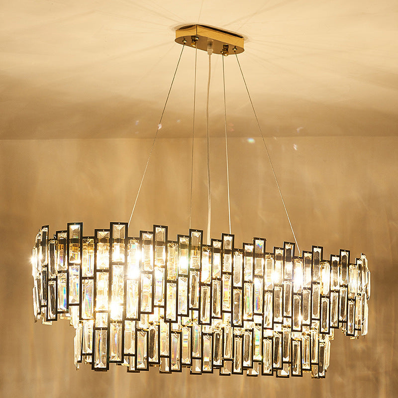 7 Heads Rectangle-Cut Crystal Ceiling Lamp Postmodern Gold Oval Dining Room Chandelier Pendant Light Clearhalo 'Ceiling Lights' 'Chandeliers' Lighting' options 280366