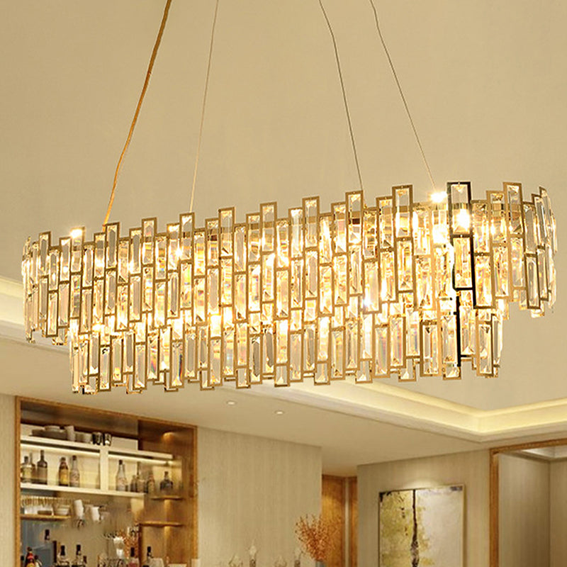 7 Heads Rectangle-Cut Crystal Ceiling Lamp Postmodern Gold Oval Dining Room Chandelier Pendant Light Clearhalo 'Ceiling Lights' 'Chandeliers' Lighting' options 280367