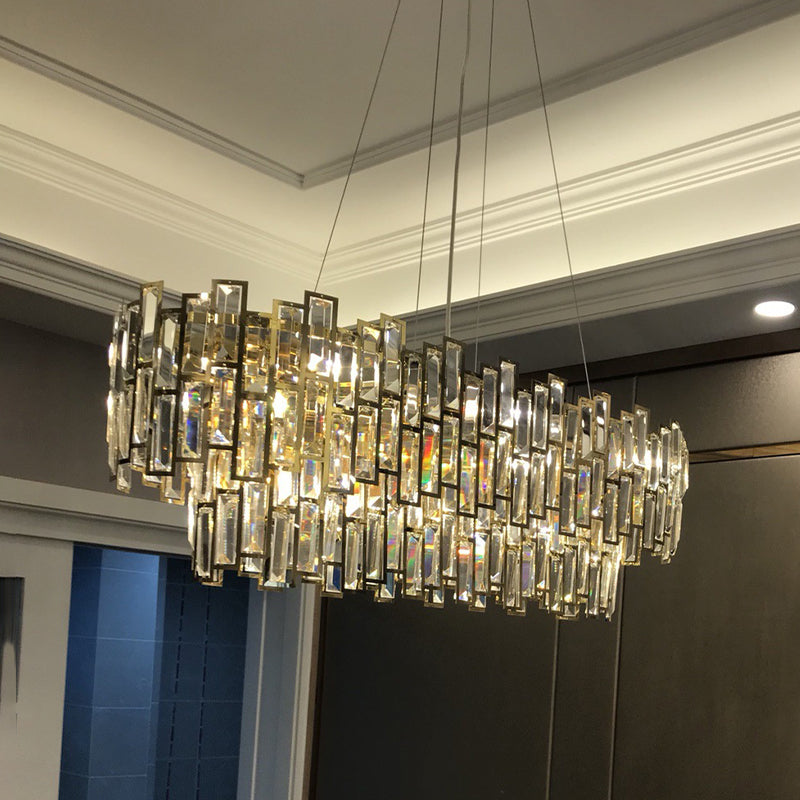 7 Heads Rectangle-Cut Crystal Ceiling Lamp Postmodern Gold Oval Dining Room Chandelier Pendant Light Clearhalo 'Ceiling Lights' 'Chandeliers' Lighting' options 280368