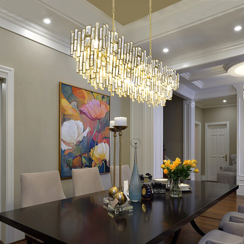 7 Heads Rectangle-Cut Crystal Ceiling Lamp Postmodern Gold Oval Dining Room Chandelier Pendant Light Clearhalo 'Ceiling Lights' 'Chandeliers' Lighting' options 280369