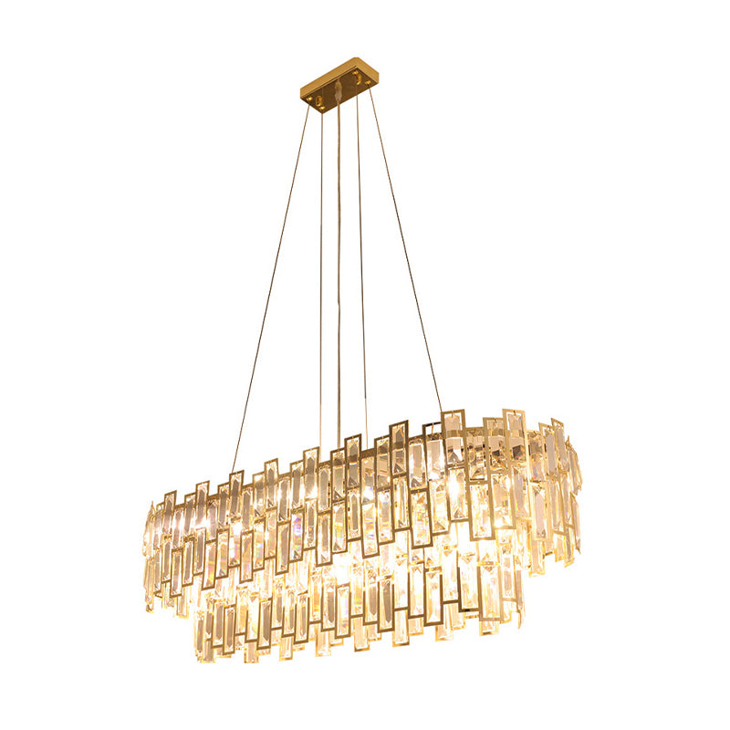 7 Heads Rectangle-Cut Crystal Ceiling Lamp Postmodern Gold Oval Dining Room Chandelier Pendant Light Clearhalo 'Ceiling Lights' 'Chandeliers' Lighting' options 280370