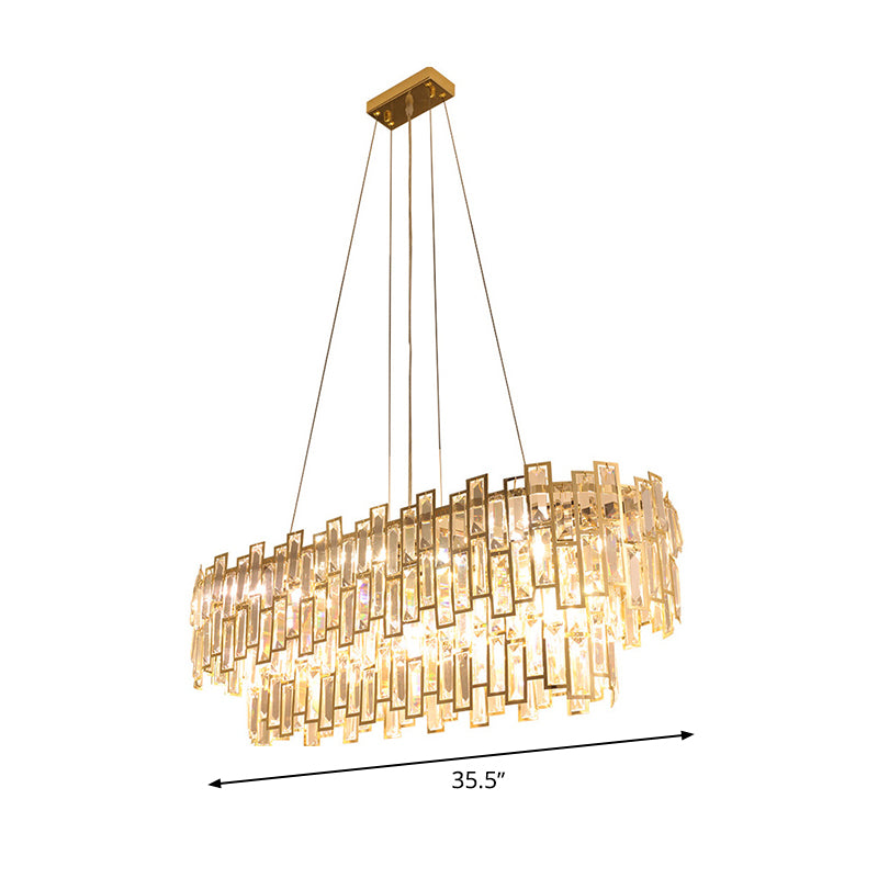 7 Heads Rectangle-Cut Crystal Ceiling Lamp Postmodern Gold Oval Dining Room Chandelier Pendant Light Clearhalo 'Ceiling Lights' 'Chandeliers' Lighting' options 280371