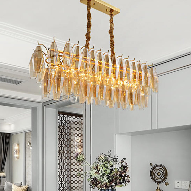 Amber Crystal Oval Island Lamp Modernism 6 Heads Dining Room Hanging Light Fixture Amber Clearhalo 'Ceiling Lights' 'Island Lights' Lighting' 280372