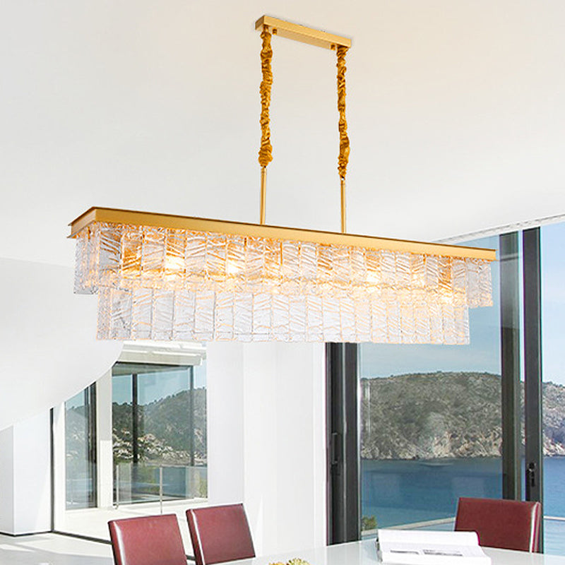 Modern Rectangle Hanging Pendant Light 6 Heads Water Crystal Island Ceiling Light in Gold Gold Clearhalo 'Ceiling Lights' 'Island Lights' Lighting' 280377