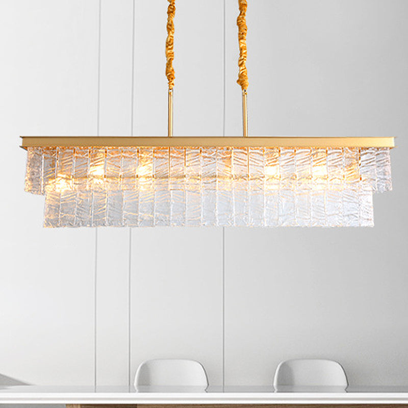 Modern Rectangle Hanging Pendant Light 6 Heads Water Crystal Island Ceiling Light in Gold Clearhalo 'Ceiling Lights' 'Island Lights' Lighting' 280378