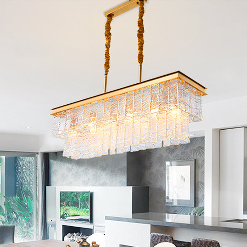 Modern Rectangle Hanging Pendant Light 6 Heads Water Crystal Island Ceiling Light in Gold Clearhalo 'Ceiling Lights' 'Island Lights' Lighting' 280379