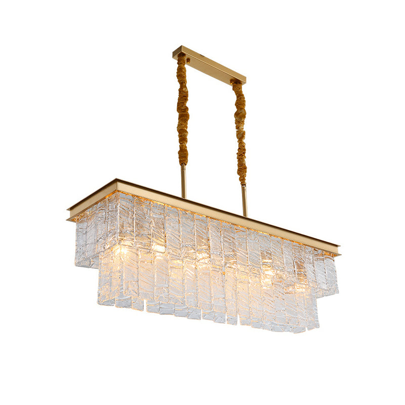 Modern Rectangle Hanging Pendant Light 6 Heads Water Crystal Island Ceiling Light in Gold Clearhalo 'Ceiling Lights' 'Island Lights' Lighting' 280381