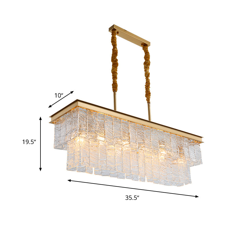 Modern Rectangle Hanging Pendant Light 6 Heads Water Crystal Island Ceiling Light in Gold Clearhalo 'Ceiling Lights' 'Island Lights' Lighting' 280382