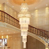 Cone Stairway Chandelier Pendant Light Simple Clear Crystal Rod 12 Heads Gold Suspension Lamp Clearhalo 'Ceiling Lights' 'Chandeliers' Lighting' options 280384