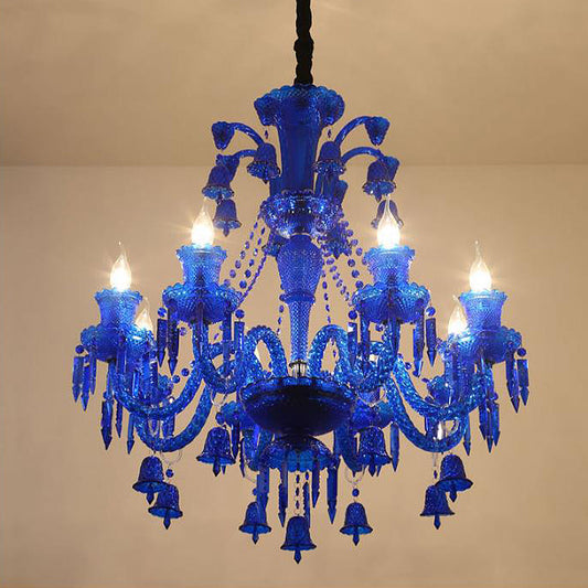 Blue Candelabra Chandelier Light Modernism 8 Heads Crystal Pendant Lighting for Living Room Clearhalo 'Ceiling Lights' 'Chandeliers' 'Modern Chandeliers' 'Modern' Lighting' 280397