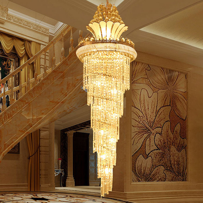 Gold 12 Heads Chandelier Lighting Modern Crystal Beaded Spiral Chandelier Pendant Light Clearhalo 'Ceiling Lights' 'Chandeliers' Lighting' options 280403