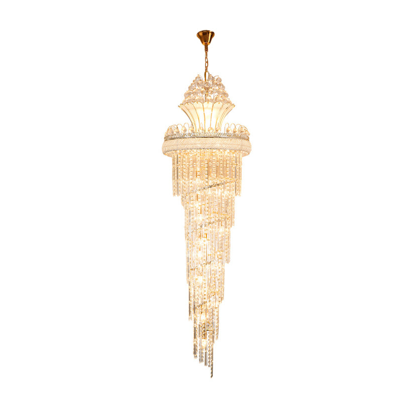 Gold 12 Heads Chandelier Lighting Modern Crystal Beaded Spiral Chandelier Pendant Light Clearhalo 'Ceiling Lights' 'Chandeliers' Lighting' options 280405