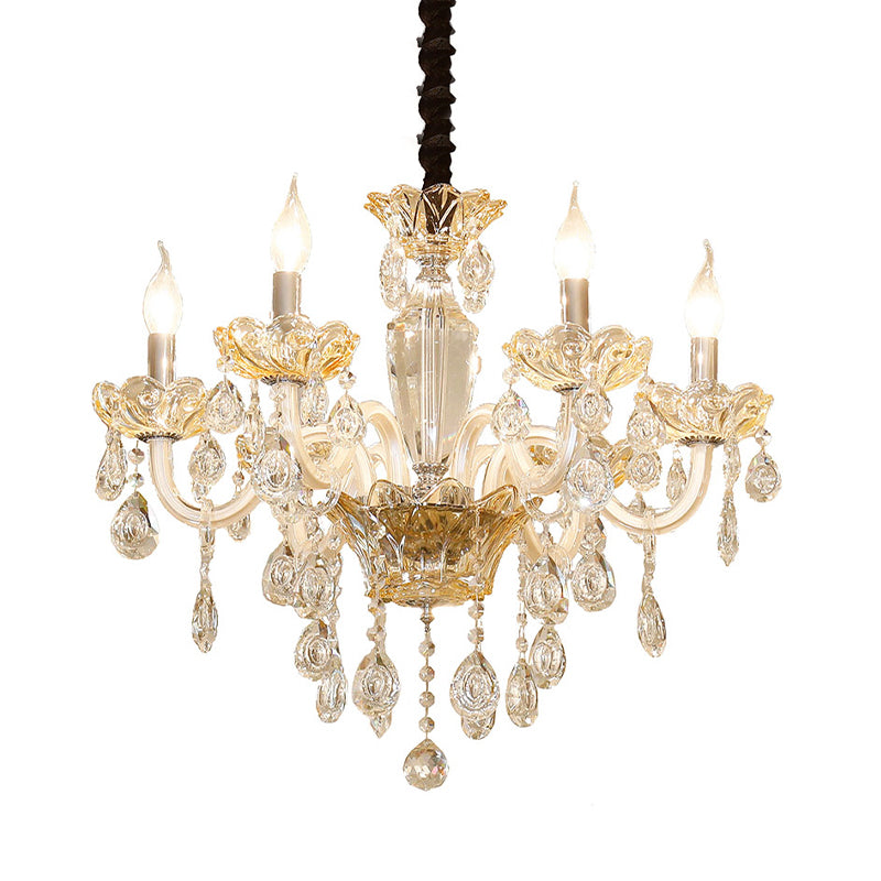 Modernism Candle Chandelier Light Clear Crystal Glass 6 Bulbs Living Room Down Lighting Pendant in Amber Clearhalo 'Ceiling Lights' 'Chandeliers' 'Modern Chandeliers' 'Modern' Lighting' 280411