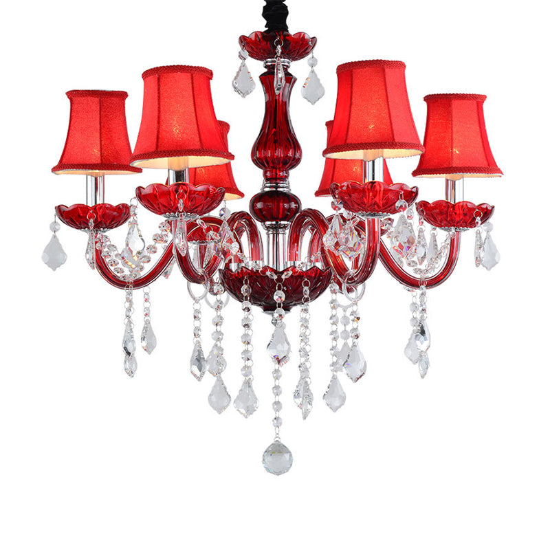 Modernist Flared Ceiling Chandelier K9 Crystal 6 Bulbs Living Room Pendant Lamp in Red Clearhalo 'Ceiling Lights' 'Chandeliers' 'Modern Chandeliers' 'Modern' Lighting' 280460