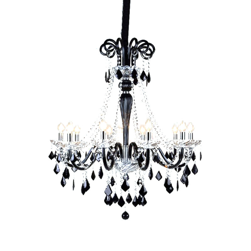 Candlestick Crystal Pendant Chandelier Modernism 10/12 Heads Black Hanging Ceiling Light for Living Room, 33"/40" Wide Clearhalo 'Ceiling Lights' 'Chandeliers' 'Modern Chandeliers' 'Modern' Lighting' 280480