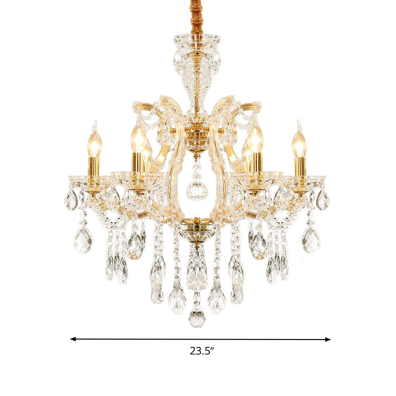 Modernist Candlestick Ceiling Chandelier Clear Crystal Glass 6/8 Bulbs Dining Room Pendant Lamp in Gold Clearhalo 'Ceiling Lights' 'Chandeliers' 'Modern Chandeliers' 'Modern' Lighting' 280517