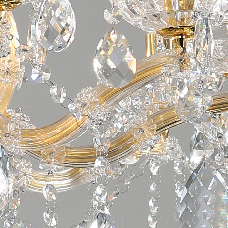 Modernist Candlestick Ceiling Chandelier Clear Crystal Glass 6/8 Bulbs Dining Room Pendant Lamp in Gold Clearhalo 'Ceiling Lights' 'Chandeliers' 'Modern Chandeliers' 'Modern' Lighting' 280518