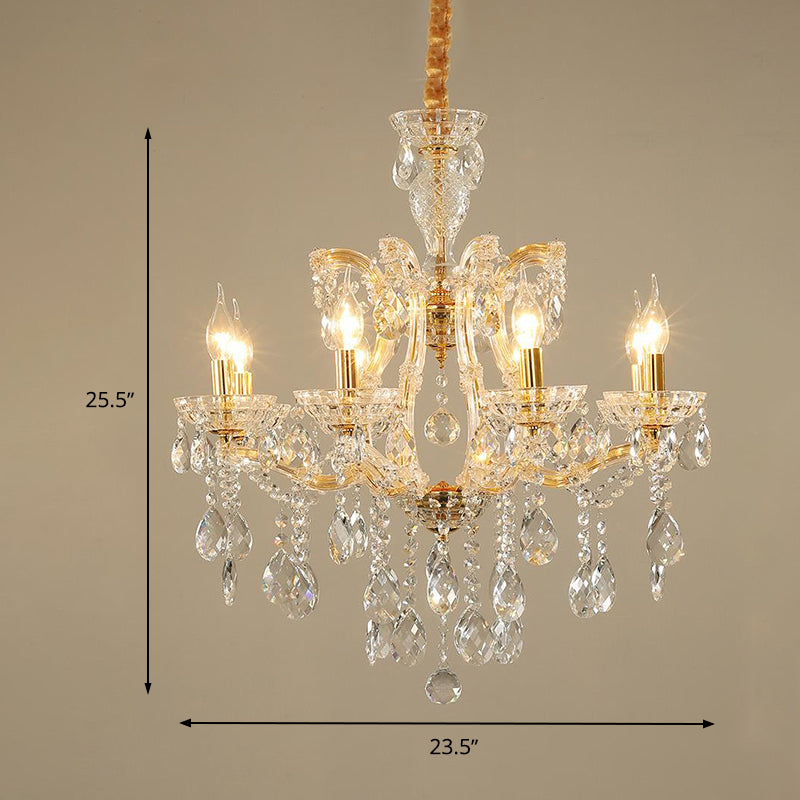 Modernist Candlestick Ceiling Chandelier Clear Crystal Glass 6/8 Bulbs Dining Room Pendant Lamp in Gold Clearhalo 'Ceiling Lights' 'Chandeliers' 'Modern Chandeliers' 'Modern' Lighting' 280524