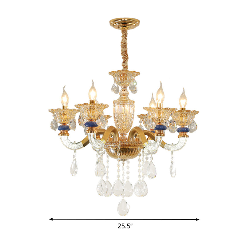 Candelabra Chandelier Light Fixture Traditional Metal 6 Heads Brass Suspension Pendant with Dangling Amber Crystal Accent Clearhalo 'Ceiling Lights' 'Chandeliers' Lighting' options 280578