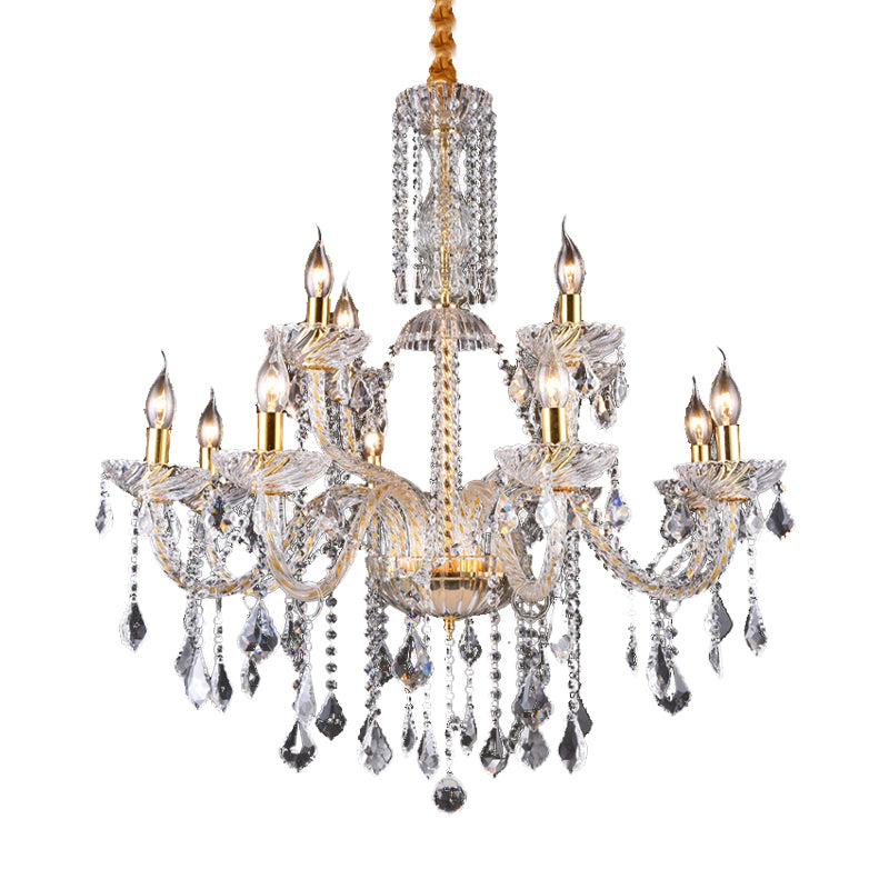 Curved Arm Chandelier Lamp Modern Beveled Crystal 10 Bulbs Living Room Drop Pendant in Brass Clearhalo 'Ceiling Lights' 'Chandeliers' 'Modern Chandeliers' 'Modern' Lighting' 280583