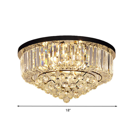 Drum Flush Mount Light Contemporary Tri-Sided Crystal Rod 4/6/9 Heads Black Ceiling Light Fixture, 14"/18"/23.5" Wide Clearhalo 'Ceiling Lights' 'Close To Ceiling Lights' 'Close to ceiling' 'Flush mount' Lighting' 280591