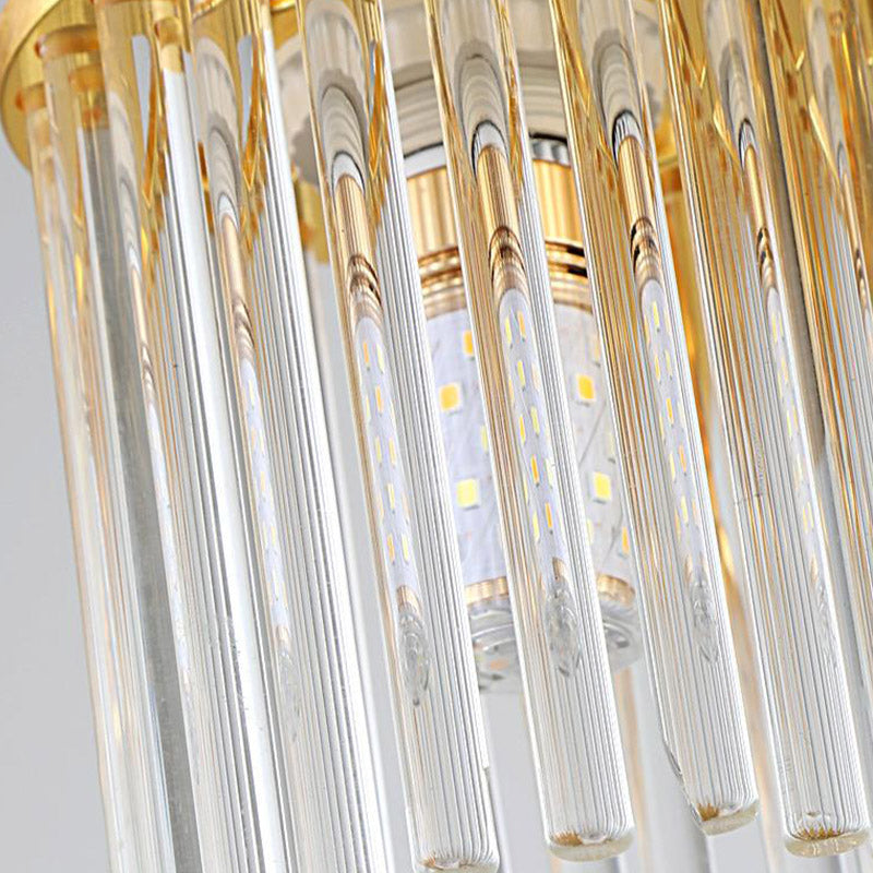 Cylinder Crystal Rod Ceiling Light Fixture Postmodern 5/10/12 Heads Brass Semi Flush Mount Lamp Clearhalo 'Ceiling Lights' 'Close To Ceiling Lights' 'Close to ceiling' 'Semi-flushmount' Lighting' 280610