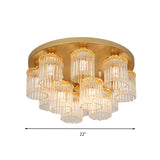 Cylinder Crystal Rod Ceiling Light Fixture Postmodern 5/10/12 Heads Brass Semi Flush Mount Lamp Clearhalo 'Ceiling Lights' 'Close To Ceiling Lights' 'Close to ceiling' 'Semi-flushmount' Lighting' 280618