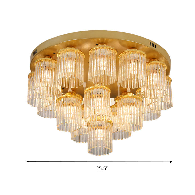 Cylinder Crystal Rod Ceiling Light Fixture Postmodern 5/10/12 Heads Brass Semi Flush Mount Lamp Clearhalo 'Ceiling Lights' 'Close To Ceiling Lights' 'Close to ceiling' 'Semi-flushmount' Lighting' 280622