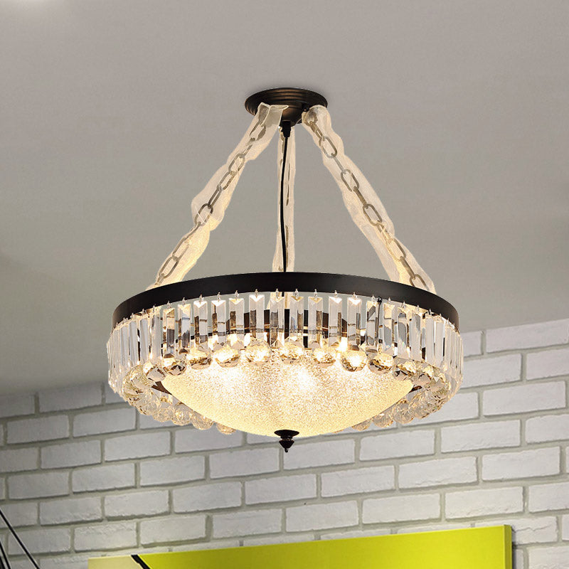 18"/23.5" Wide Dome Hanging Pendant Simple Tri-Sided Crystal Rod 6/9 Lights Black Ceiling Chandelier Black 18" Clearhalo 'Ceiling Lights' 'Chandeliers' 'Modern Chandeliers' 'Modern' Lighting' 280623