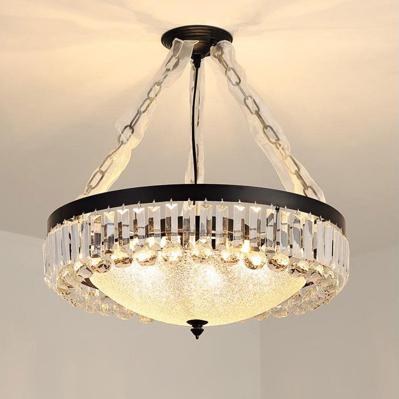 18"/23.5" Wide Dome Hanging Pendant Simple Tri-Sided Crystal Rod 6/9 Lights Black Ceiling Chandelier Clearhalo 'Ceiling Lights' 'Chandeliers' 'Modern Chandeliers' 'Modern' Lighting' 280624