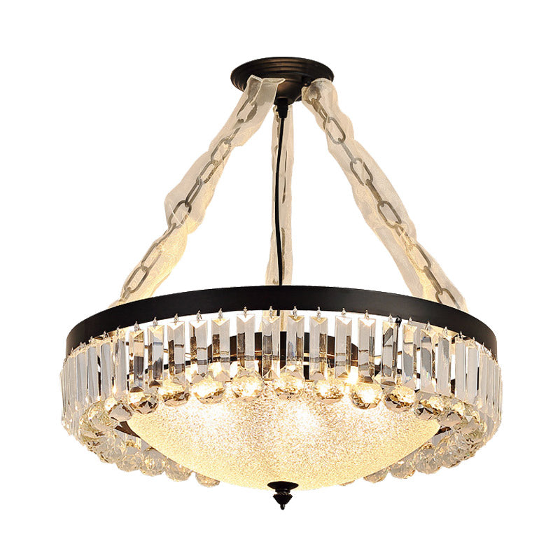 18"/23.5" Wide Dome Hanging Pendant Simple Tri-Sided Crystal Rod 6/9 Lights Black Ceiling Chandelier Clearhalo 'Ceiling Lights' 'Chandeliers' 'Modern Chandeliers' 'Modern' Lighting' 280626