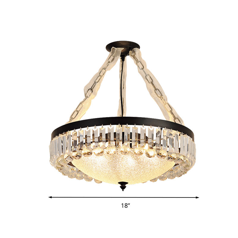 18"/23.5" Wide Dome Hanging Pendant Simple Tri-Sided Crystal Rod 6/9 Lights Black Ceiling Chandelier Clearhalo 'Ceiling Lights' 'Chandeliers' 'Modern Chandeliers' 'Modern' Lighting' 280627