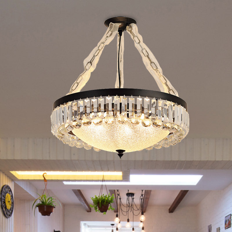 18"/23.5" Wide Dome Hanging Pendant Simple Tri-Sided Crystal Rod 6/9 Lights Black Ceiling Chandelier Black 23.5" Clearhalo 'Ceiling Lights' 'Chandeliers' 'Modern Chandeliers' 'Modern' Lighting' 280629