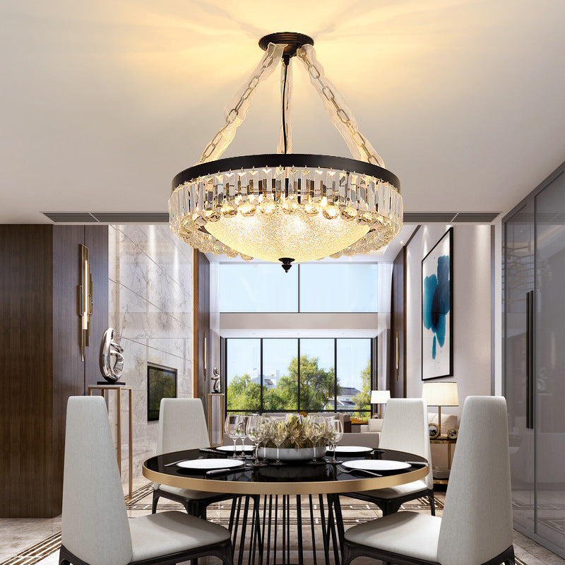 18"/23.5" Wide Dome Hanging Pendant Simple Tri-Sided Crystal Rod 6/9 Lights Black Ceiling Chandelier Clearhalo 'Ceiling Lights' 'Chandeliers' 'Modern Chandeliers' 'Modern' Lighting' 280630