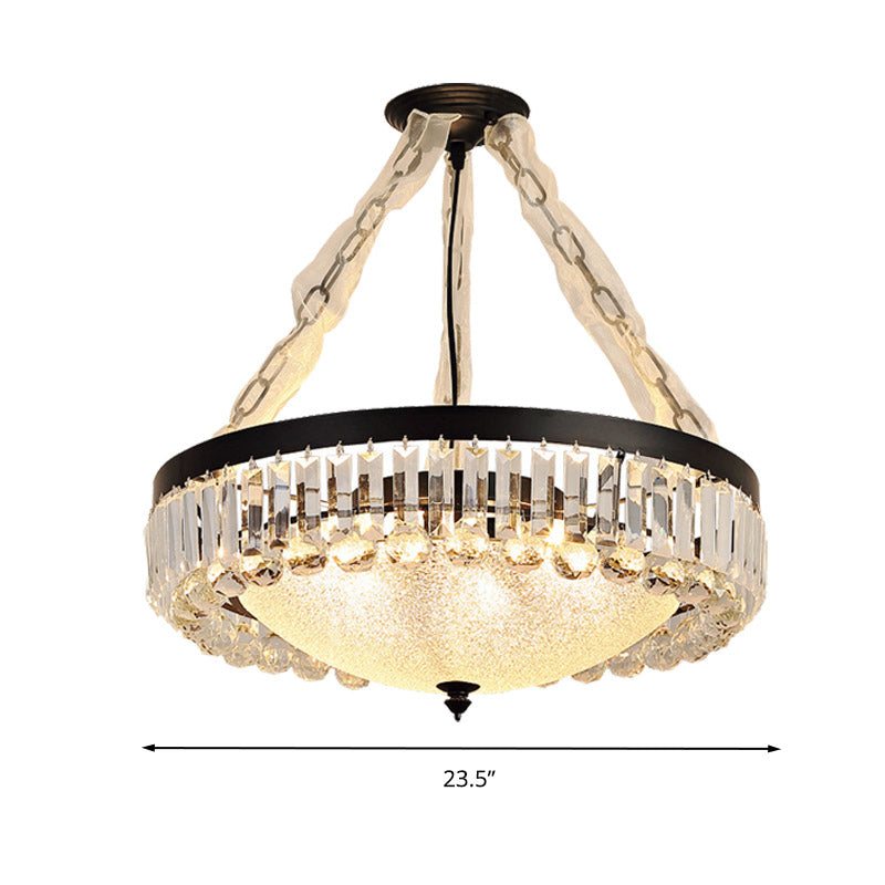 18"/23.5" Wide Dome Hanging Pendant Simple Tri-Sided Crystal Rod 6/9 Lights Black Ceiling Chandelier Clearhalo 'Ceiling Lights' 'Chandeliers' 'Modern Chandeliers' 'Modern' Lighting' 280632