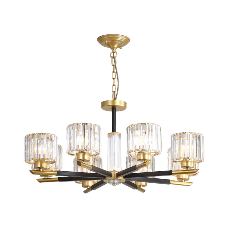 8 Lights Bedroom Chandelier Light Simple Style Black and Gold Hanging Light Kit with Cylinder Crystal Rod Crystal Shade Clearhalo 'Ceiling Lights' 'Chandeliers' 'Modern Chandeliers' 'Modern' Lighting' 280637