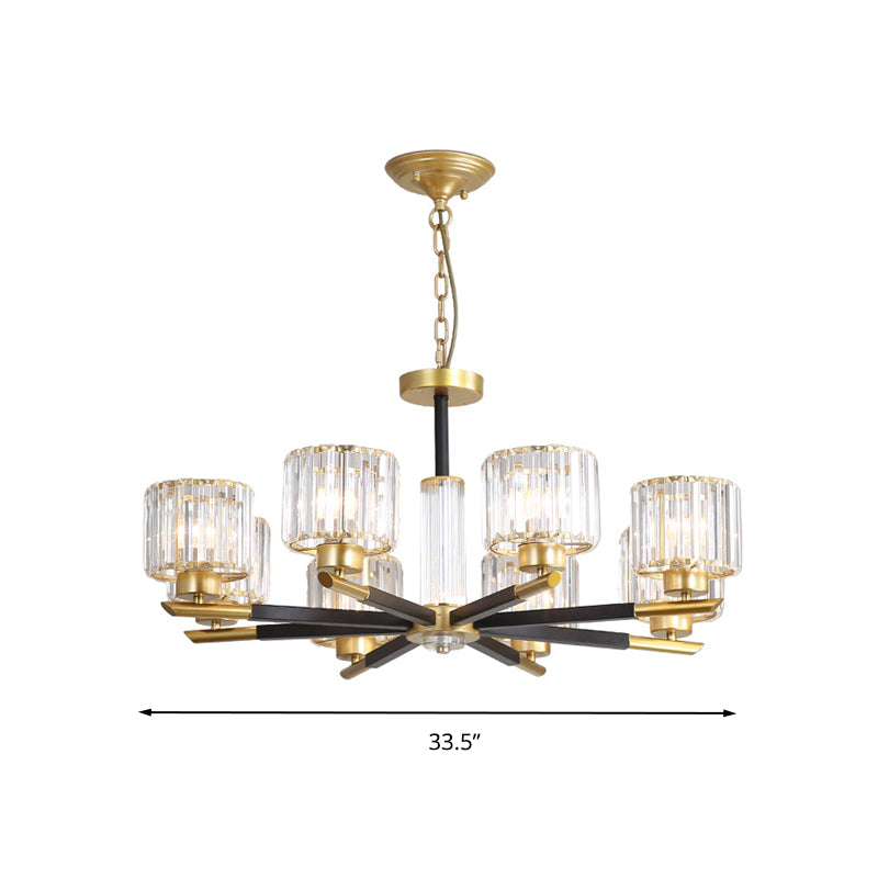 8 Lights Bedroom Chandelier Light Simple Style Black and Gold Hanging Light Kit with Cylinder Crystal Rod Crystal Shade Clearhalo 'Ceiling Lights' 'Chandeliers' 'Modern Chandeliers' 'Modern' Lighting' 280638