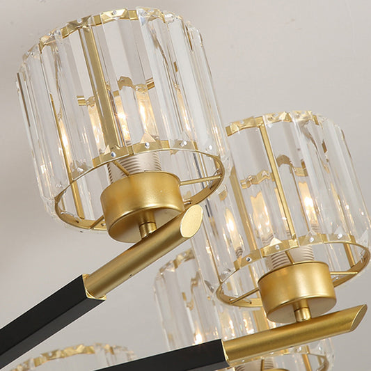 8 Lights Bedroom Chandelier Light Simple Style Black and Gold Hanging Light Kit with Cylinder Crystal Rod Crystal Shade Clearhalo 'Ceiling Lights' 'Chandeliers' 'Modern Chandeliers' 'Modern' Lighting' 280639