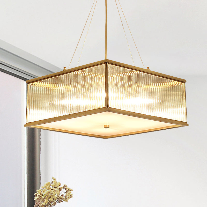 Square Clear Faceted Crystal Suspension Lamp Postmodern 4 Lights Brass Hanging Chandelier Clearhalo 'Ceiling Lights' 'Chandeliers' 'Modern Chandeliers' 'Modern' Lighting' 280641