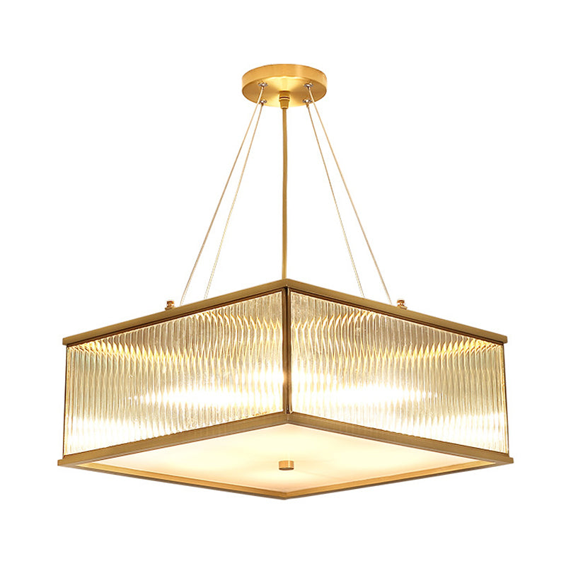 Square Clear Faceted Crystal Suspension Lamp Postmodern 4 Lights Brass Hanging Chandelier Clearhalo 'Ceiling Lights' 'Chandeliers' 'Modern Chandeliers' 'Modern' Lighting' 280643