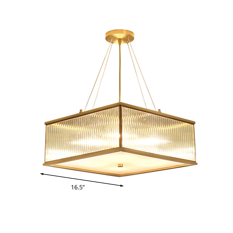 Square Clear Faceted Crystal Suspension Lamp Postmodern 4 Lights Brass Hanging Chandelier Clearhalo 'Ceiling Lights' 'Chandeliers' 'Modern Chandeliers' 'Modern' Lighting' 280644