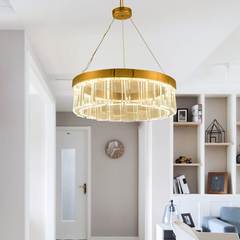 Crystal Panel Round Chandelier Lighting Postmodern Brass LED Suspension Light Fixture Clearhalo 'Ceiling Lights' 'Chandeliers' 'Modern Chandeliers' 'Modern' Lighting' 280648