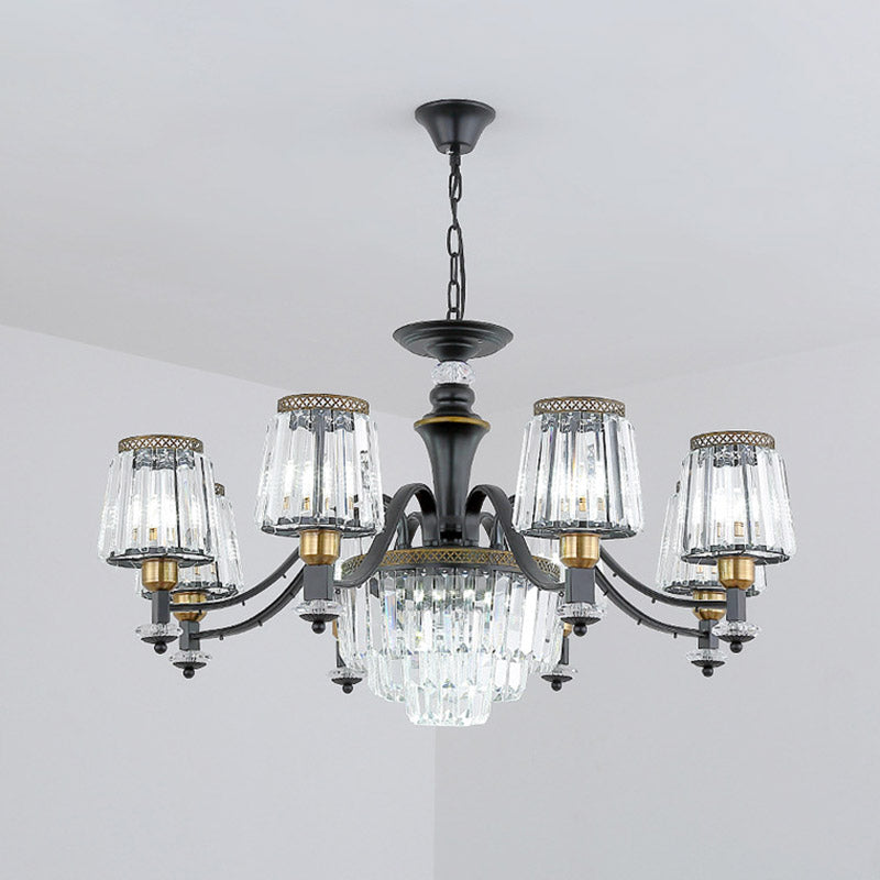 Black Sputnik Chandelier Lighting Modern 8/10/12 Lights Crystal Rod Hanging Light Fixture, 33.5"/37.5"/39" Wide Clearhalo 'Ceiling Lights' 'Chandeliers' 'Modern Chandeliers' 'Modern' Lighting' 280681