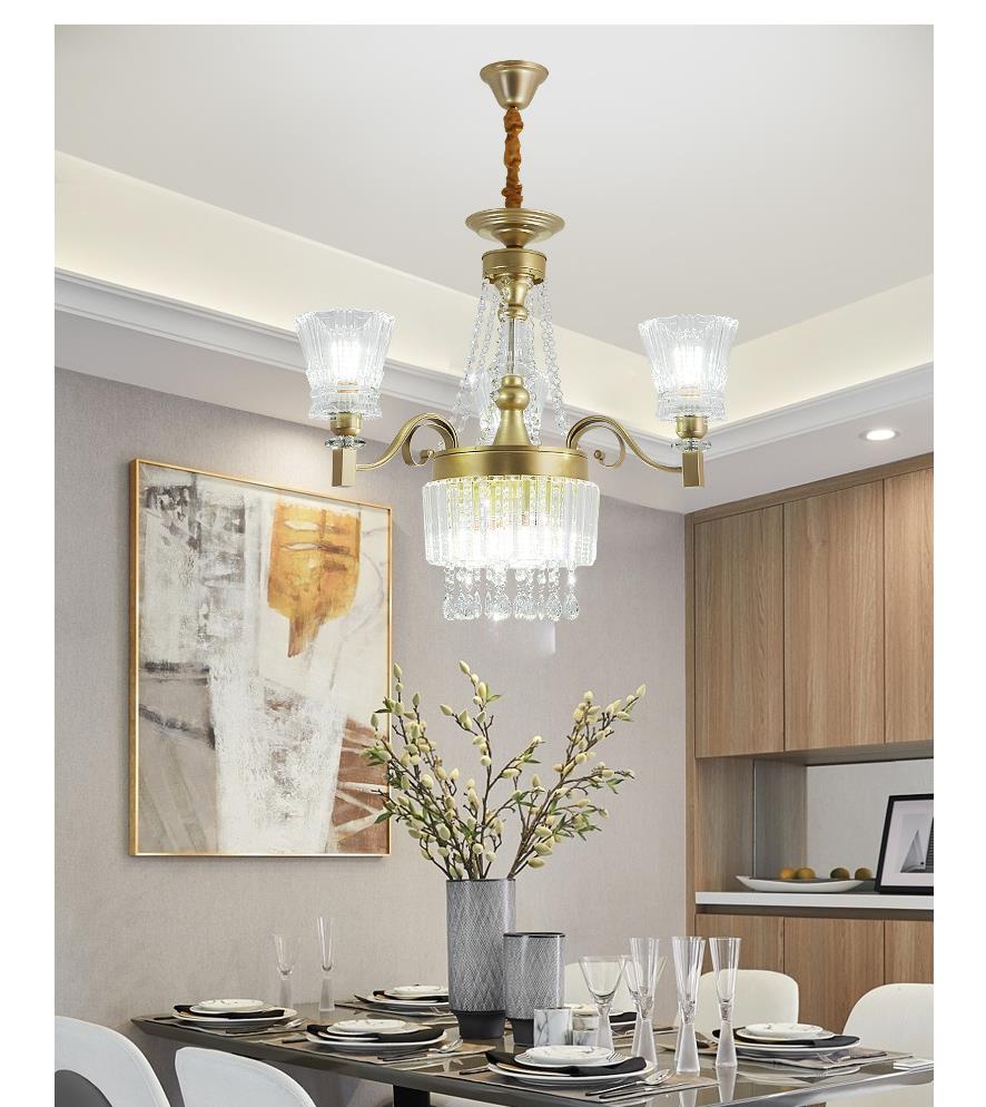 Modern Living, Dining Area Crystal Chandelier in Satin Brass