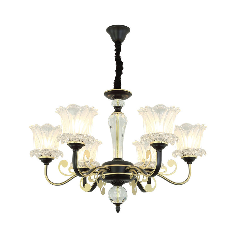 Flower Clear Glass Suspension Pendant Light Contemporary 6/8/10 Heads Black Hanging Chandelier Clearhalo 'Ceiling Lights' 'Chandeliers' 'Modern Chandeliers' 'Modern' Lighting' 280726