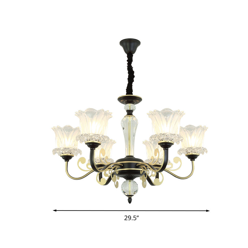 Flower Clear Glass Suspension Pendant Light Contemporary 6/8/10 Heads Black Hanging Chandelier Clearhalo 'Ceiling Lights' 'Chandeliers' 'Modern Chandeliers' 'Modern' Lighting' 280727