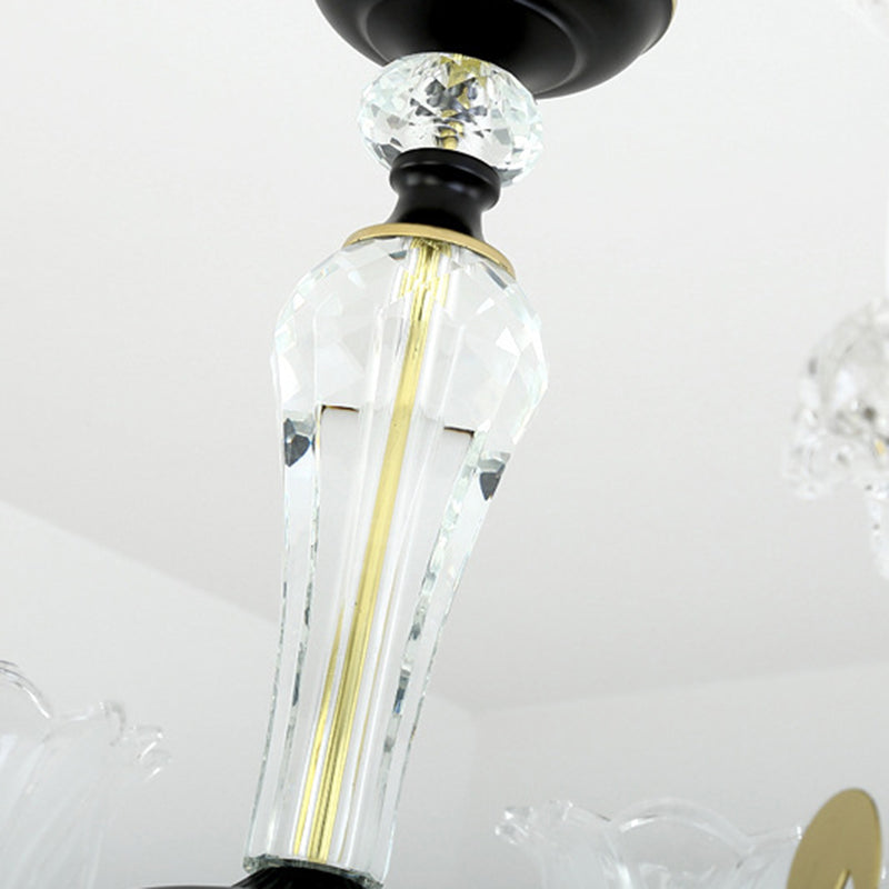 Flower Clear Glass Suspension Pendant Light Contemporary 6/8/10 Heads Black Hanging Chandelier Clearhalo 'Ceiling Lights' 'Chandeliers' 'Modern Chandeliers' 'Modern' Lighting' 280738