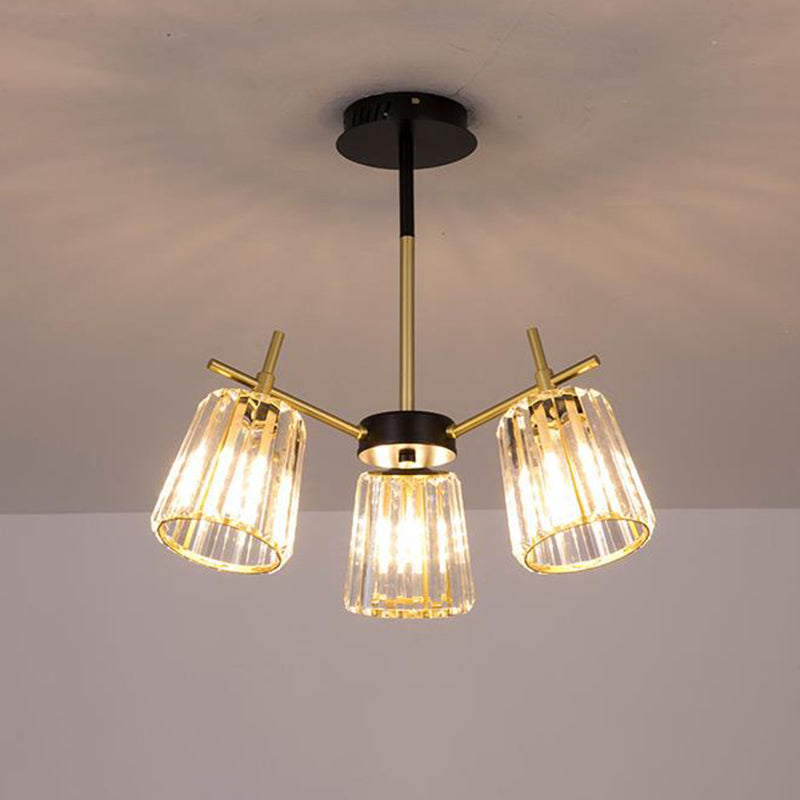 Rectangle-Cut Crystal Cylinder Ceiling Lamp Contemporary 6/8/10 Heads Black Chandelier Light, 26.5"/33"/41" Wide Clearhalo 'Ceiling Lights' 'Chandeliers' 'Modern Chandeliers' 'Modern' Lighting' 280743